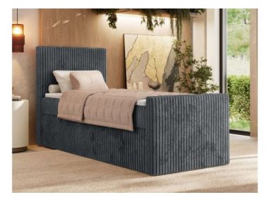 Łóżko kontynentalne TILIANO DUO 90x200 - H3 - ciemnoszary, sztruks - strona lewa - topper Visco