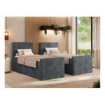 Łóżko kontynentalne TILIANO DUO 90x200 - H3 - ciemnoszary, sztruks - strona lewa - topper Visco