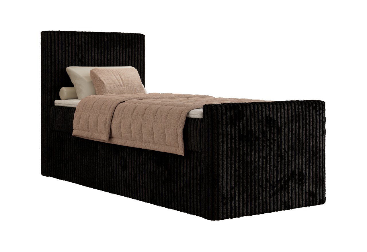 Łóżko kontynentalne TILIANO DUO 90x200 - H3 - czarny, sztruks - strona lewa - topper Visco