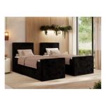 Łóżko kontynentalne TILIANO DUO 90x200 - H3 - czarny, sztruks - strona lewa - topper Visco