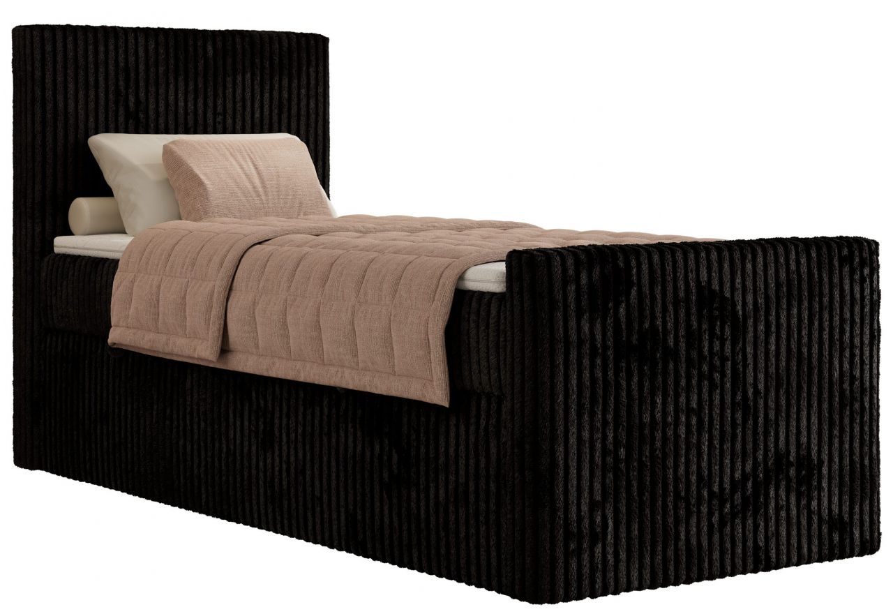 Łóżko kontynentalne TILIANO DUO 90x200 - H3 - czarny, sztruks - strona lewa - topper Visco