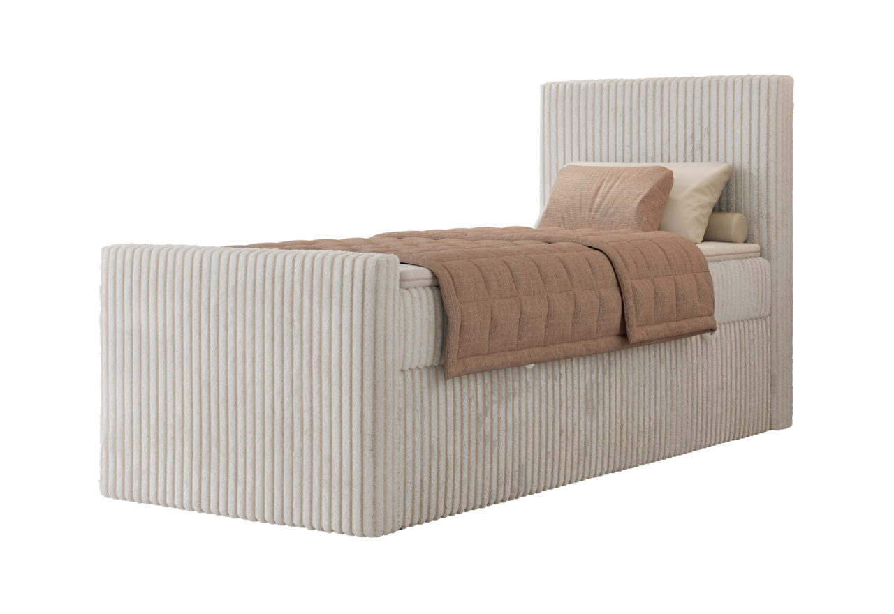 Łóżko kontynentalne TILIANO DUO 90x200 - H3 - beżowy, sztruks - strona prawa - topper Visco