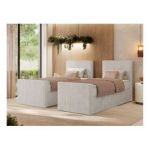 Łóżko kontynentalne TILIANO DUO 90x200 - H3 - beżowy, sztruks - strona prawa - topper Visco