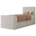 Łóżko kontynentalne TILIANO DUO 90x200 - H3 - beżowy, sztruks - strona prawa - topper Visco