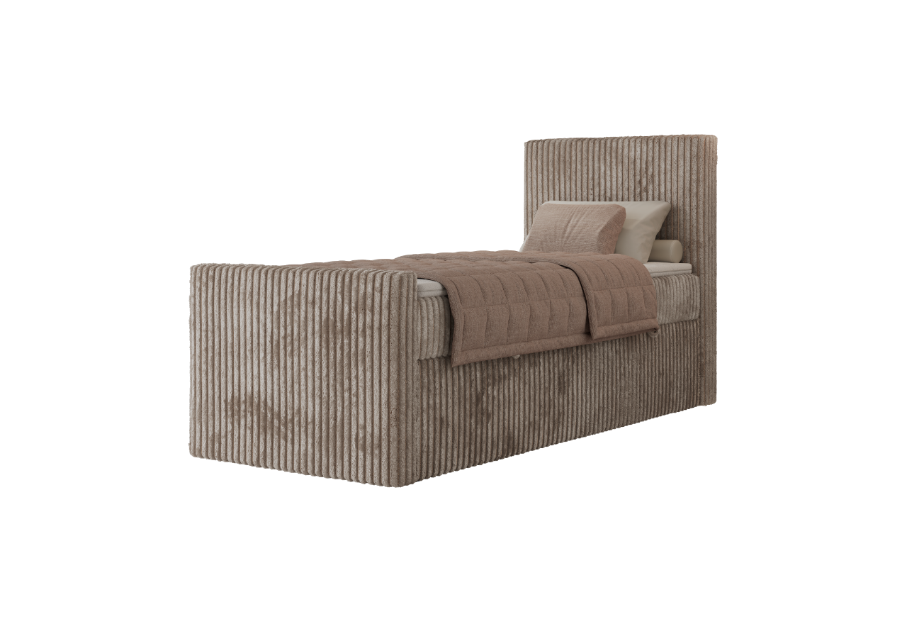 Łóżko kontynentalne TILIANO DUO 90x200 - H3 - jasnobrązowy, sztruks - strona prawa - topper Visco