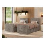 Łóżko kontynentalne TILIANO DUO 90x200 - H3 - jasnobrązowy, sztruks - strona prawa - topper Visco