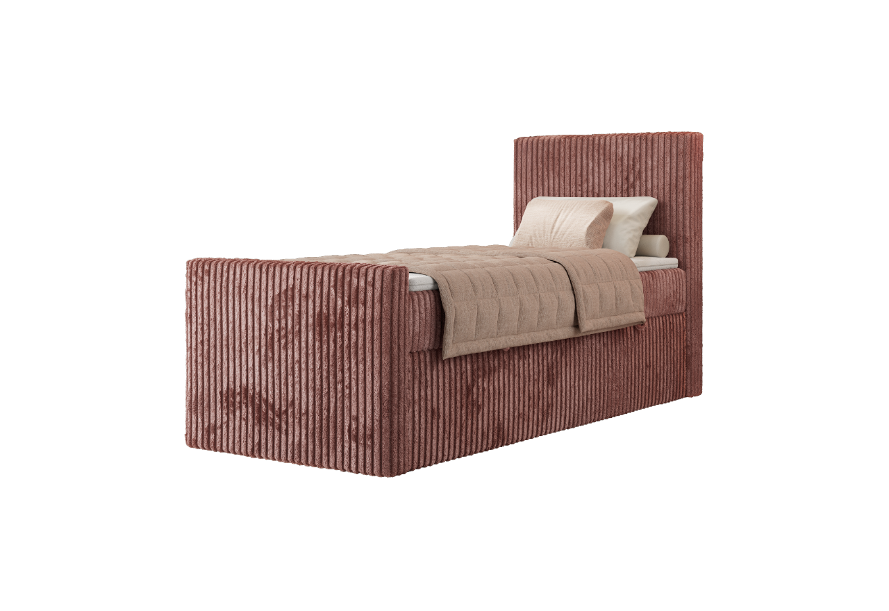 Łóżko kontynentalne TILIANO DUO 90x200 - H3 - różowy, sztruks - strona prawa - topper Visco