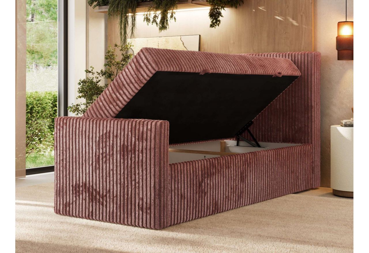 Łóżko kontynentalne TILIANO DUO 90x200 - H3 - różowy, sztruks - strona prawa - topper Visco