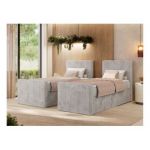 Łóżko kontynentalne TILIANO DUO 90x200 - H3 - jasnoszary, sztruks - strona prawa - topper Visco