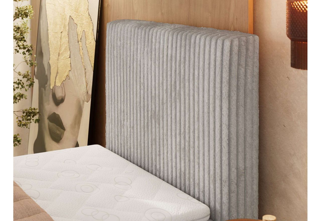 Łóżko kontynentalne TILIANO DUO 90x200 - H3 - jasnoszary, sztruks - strona prawa - topper Visco