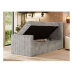 Łóżko kontynentalne TILIANO DUO 90x200 - H3 - jasnoszary, sztruks - strona prawa - topper Visco