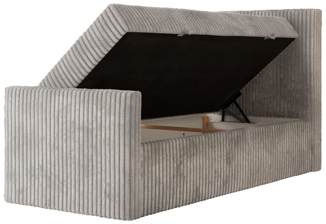 Łóżko kontynentalne TILIANO DUO 90x200 - H3 - jasnoszary, sztruks - strona prawa - topper Visco