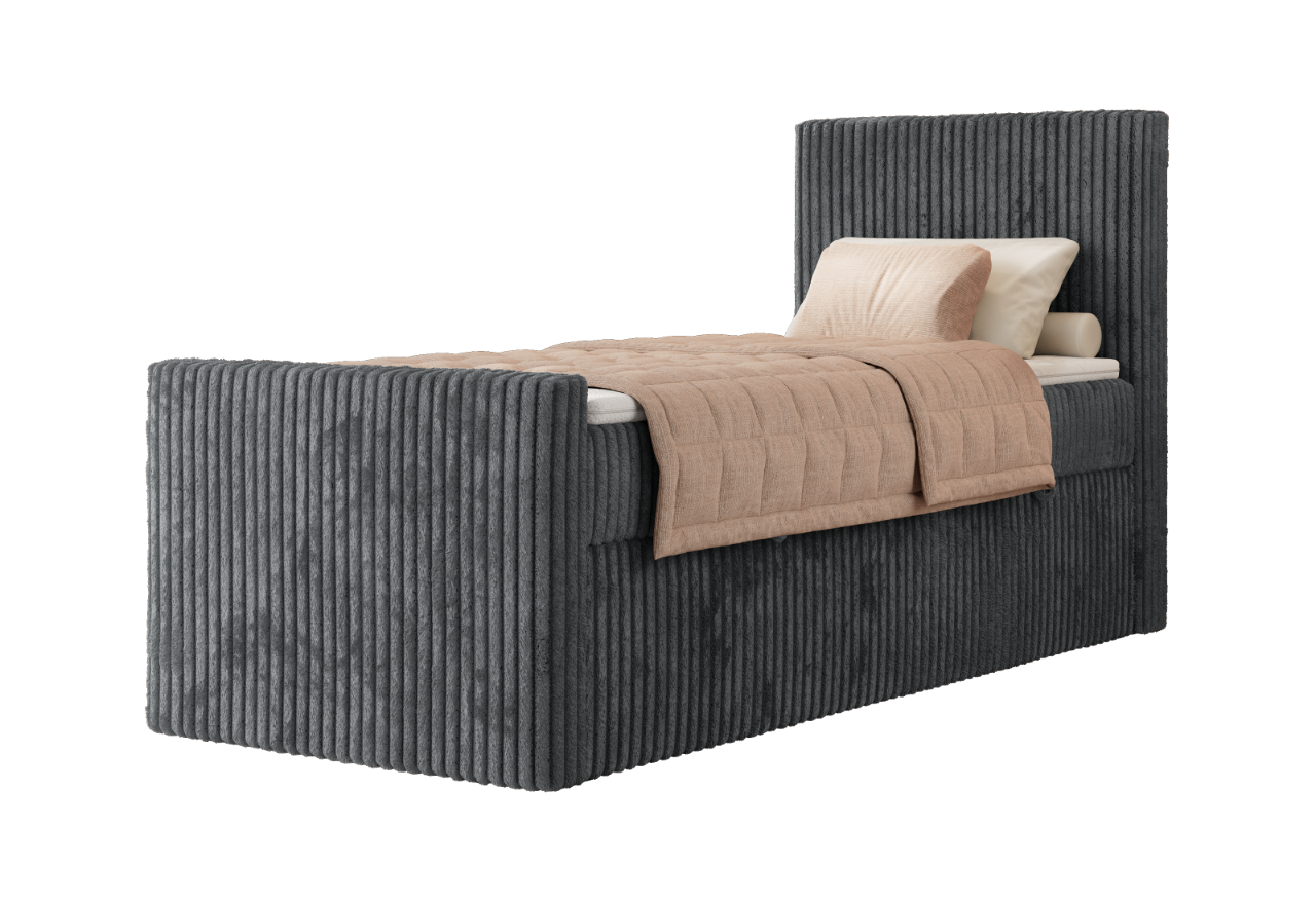 Łóżko kontynentalne TILIANO DUO 90x200 - H3 - ciemnoszary, sztruks - strona prawa - topper Visco