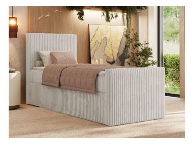 Łóżko kontynentalne TILIANO DUO 90x200 - H4 - beżowy, sztruks - strona lewa - topper Visco