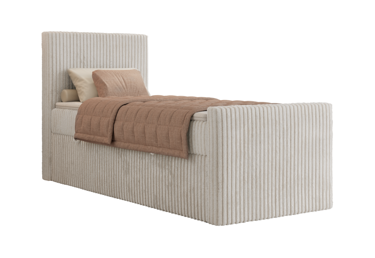 Łóżko kontynentalne TILIANO DUO 90x200 - H4 - beżowy, sztruks - strona lewa - topper Visco