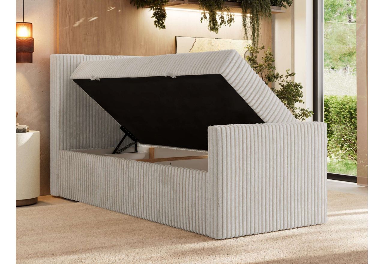 Łóżko kontynentalne TILIANO DUO 90x200 - H4 - beżowy, sztruks - strona lewa - topper Visco