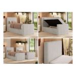 Łóżko kontynentalne TILIANO DUO 90x200 - H4 - beżowy, sztruks - strona lewa - topper Visco