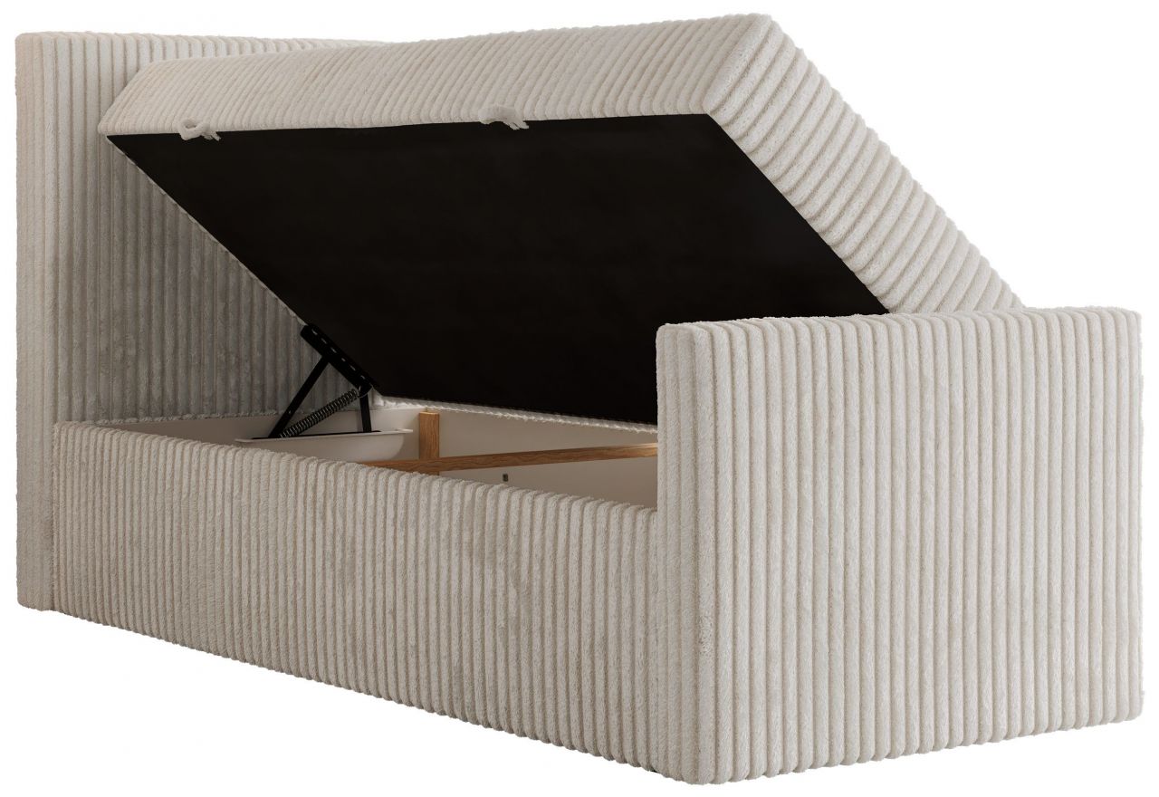 Łóżko kontynentalne TILIANO DUO 90x200 - H4 - beżowy, sztruks - strona lewa - topper Visco