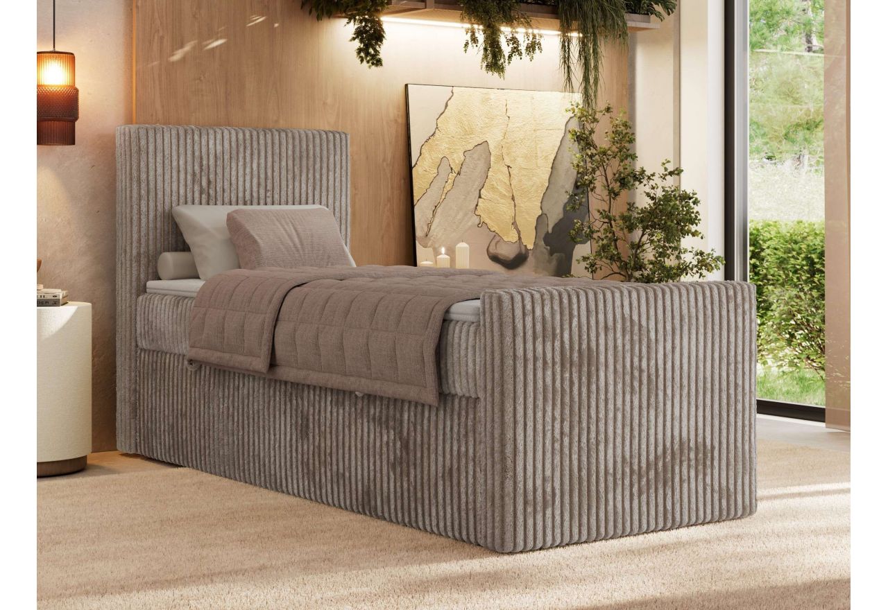 Łóżko kontynentalne TILIANO DUO 90x200 - H4 - jasnobrązowy, sztruks - strona lewa - topper Visco