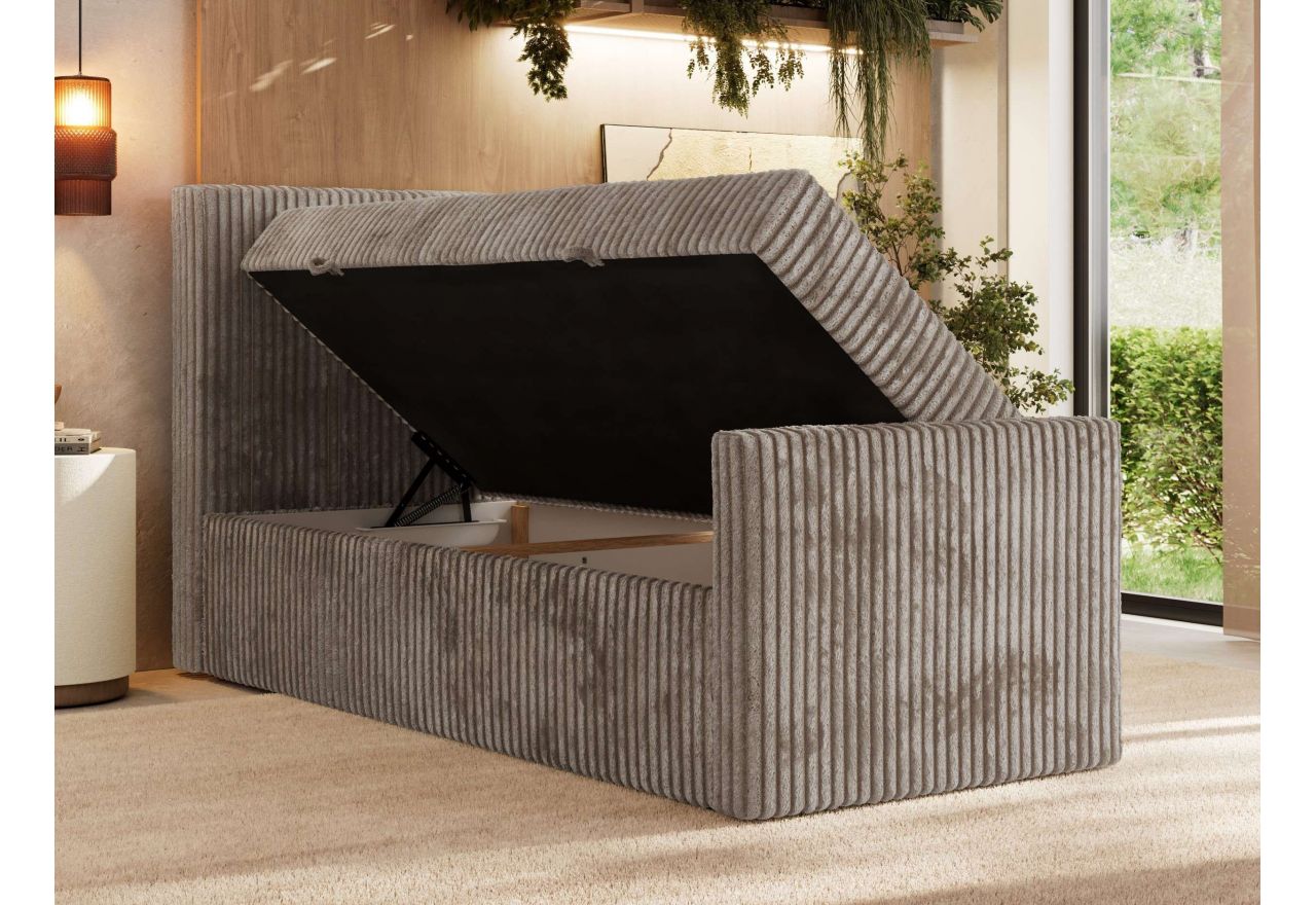 Łóżko kontynentalne TILIANO DUO 90x200 - H4 - jasnobrązowy, sztruks - strona lewa - topper Visco