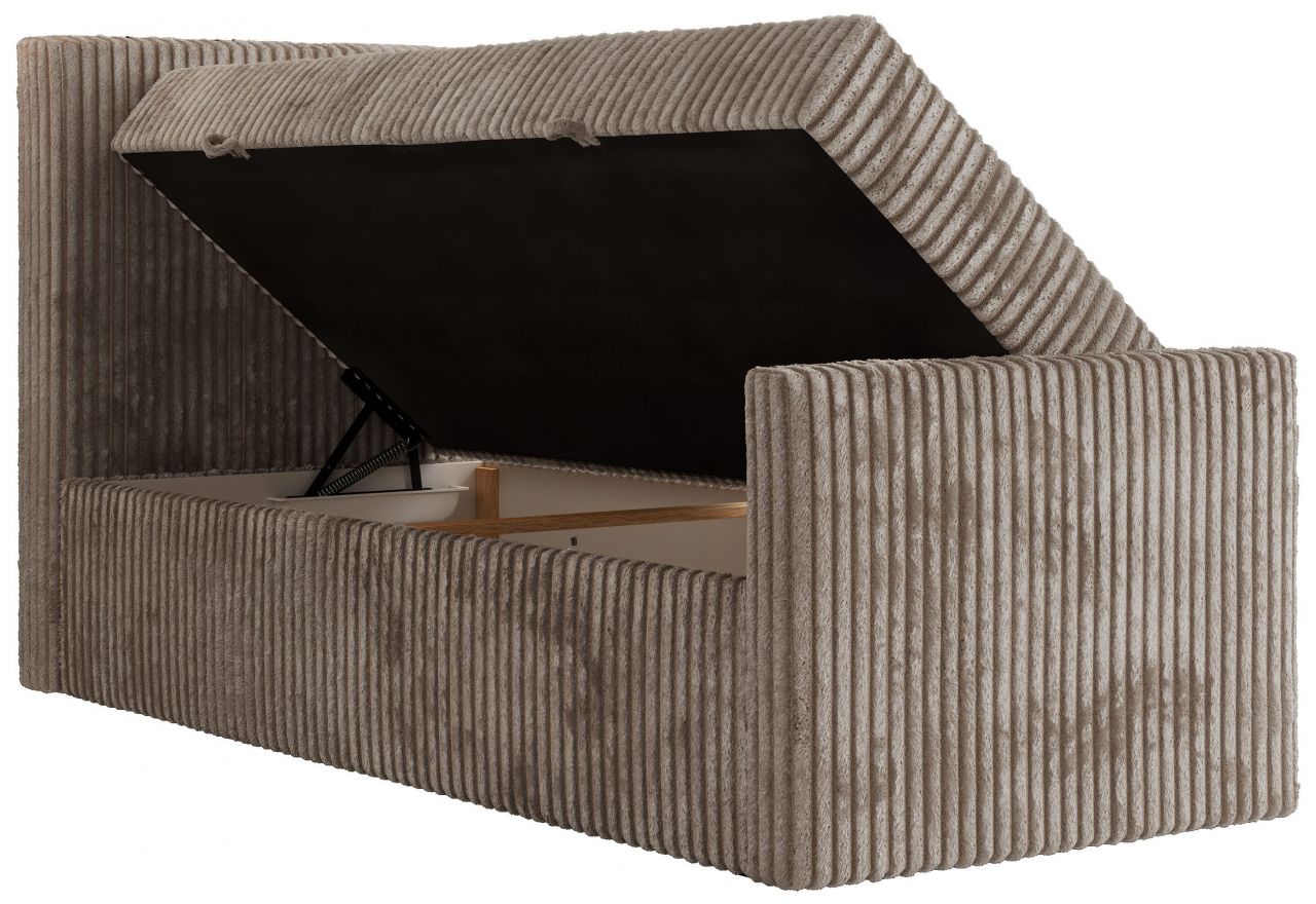 Łóżko kontynentalne TILIANO DUO 90x200 - H4 - jasnobrązowy, sztruks - strona lewa - topper Visco