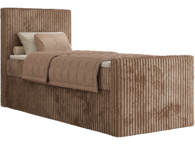 Łóżko kontynentalne TILIANO DUO 90x200 - H4 - brązowy, sztruks - strona lewa - topper Visco