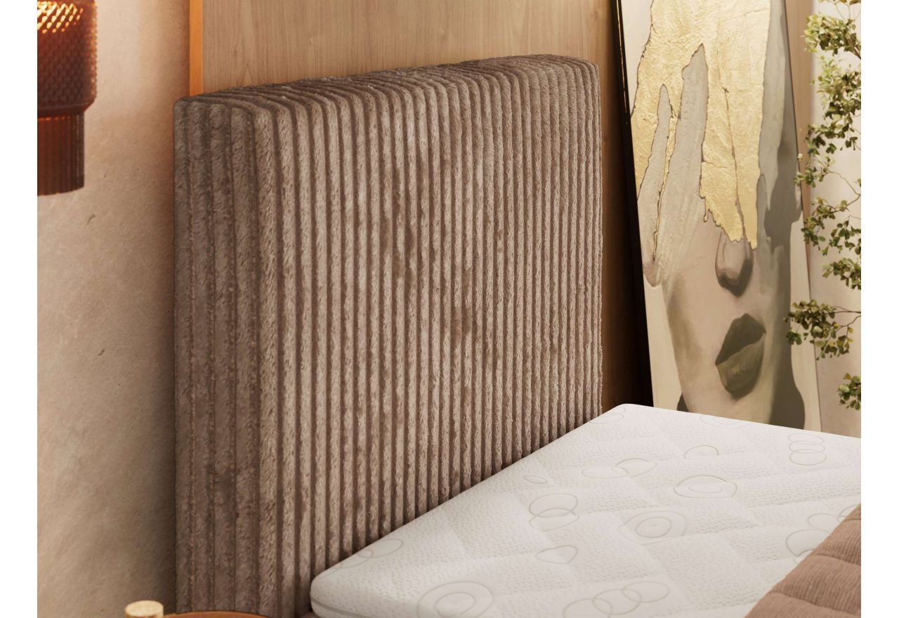 Łóżko kontynentalne TILIANO DUO 90x200 - H4 - brązowy, sztruks - strona lewa - topper Visco