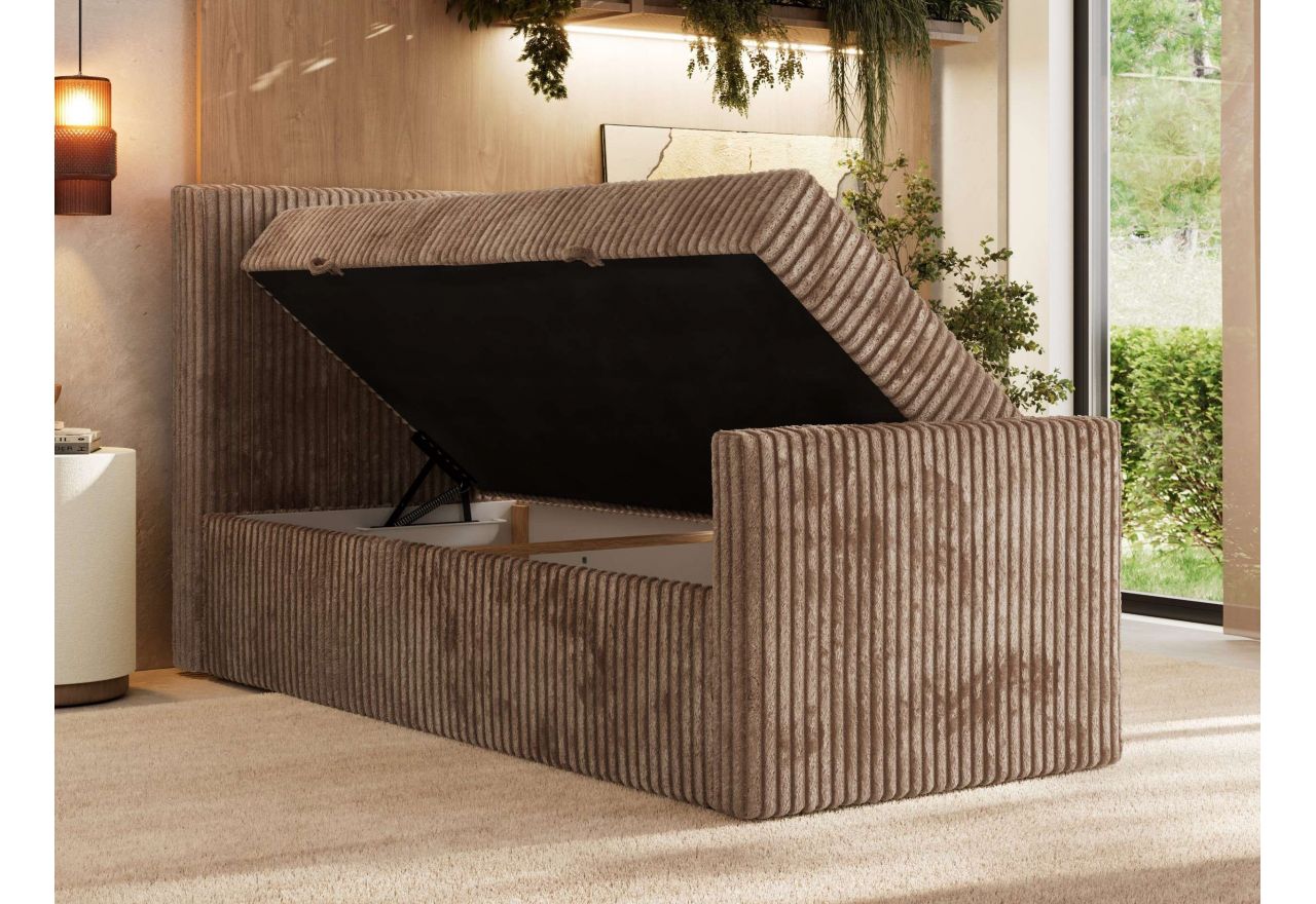 Łóżko kontynentalne TILIANO DUO 90x200 - H4 - brązowy, sztruks - strona lewa - topper Visco