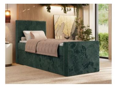 Łóżko kontynentalne TILIANO DUO 90x200 - H4 - ciemnozielony, sztruks - strona lewa - topper Visco