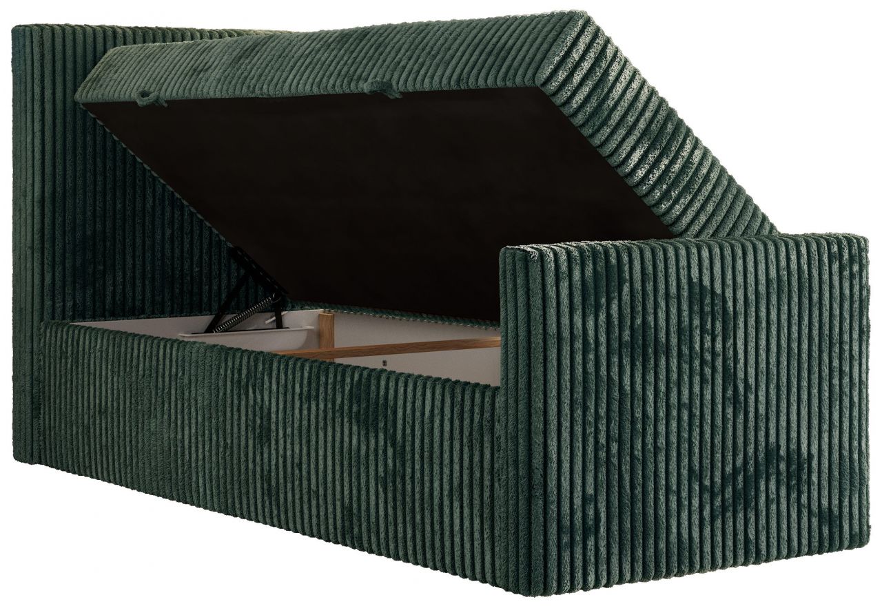 Łóżko kontynentalne TILIANO DUO 90x200 - H4 - ciemnozielony, sztruks - strona lewa - topper Visco