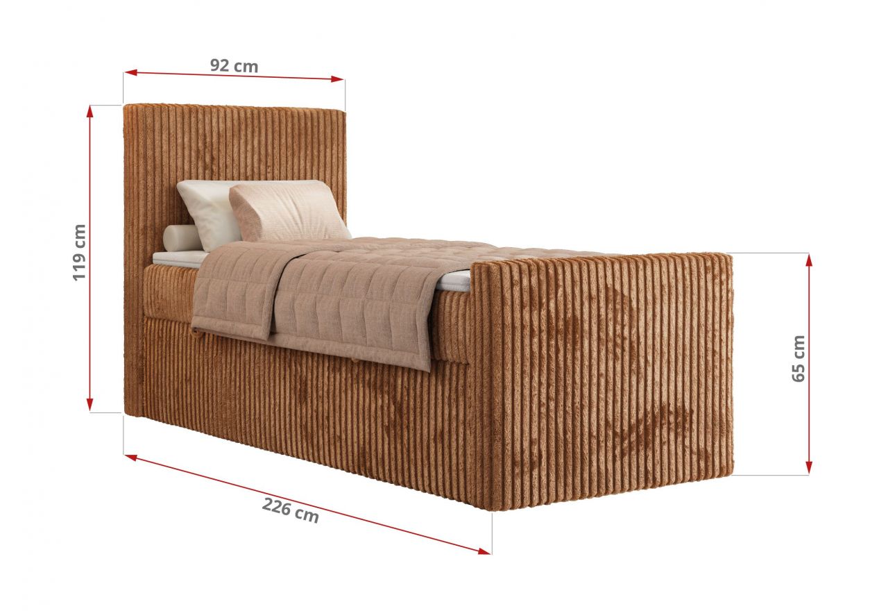 Łóżko kontynentalne TILIANO DUO 90x200 - H4 - pomarańczowy, sztruks - strona lewa - topper Visco