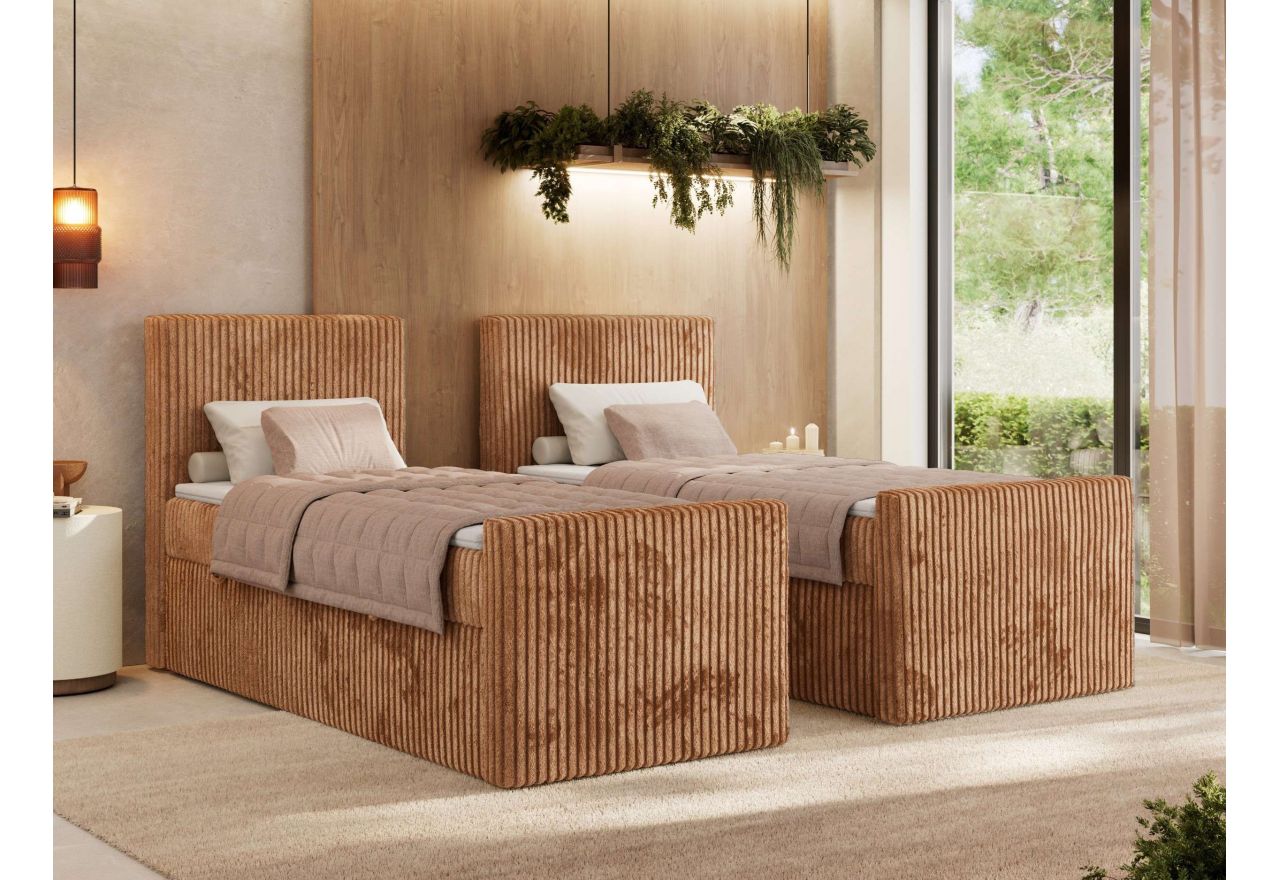 Łóżko kontynentalne TILIANO DUO 90x200 - H4 - pomarańczowy, sztruks - strona lewa - topper Visco