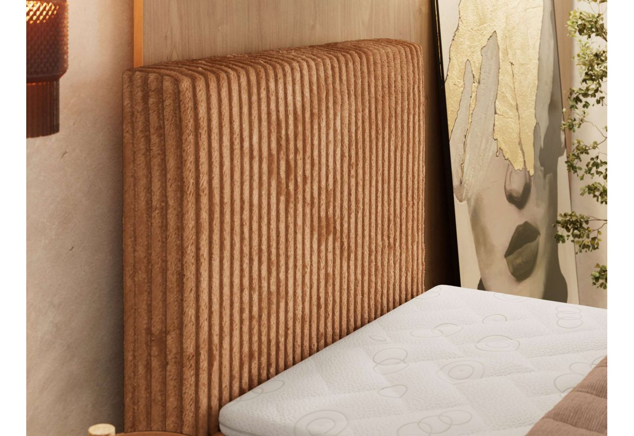 Łóżko kontynentalne TILIANO DUO 90x200 - H4 - pomarańczowy, sztruks - strona lewa - topper Visco