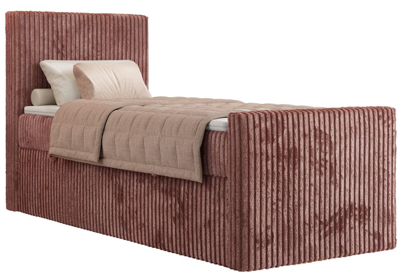 Łóżko kontynentalne TILIANO DUO 90x200 - H4 - różowy, sztruks - strona lewa - topper Visco