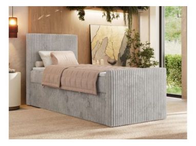 Łóżko kontynentalne TILIANO DUO 90x200 - H4 - jasnoszary, sztruks - strona lewa - topper Visco