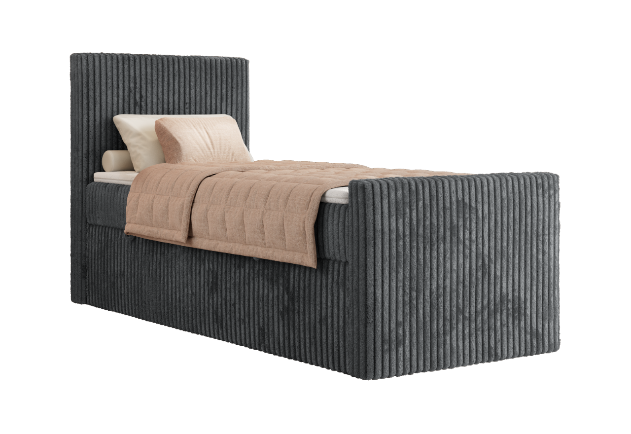 Łóżko kontynentalne TILIANO DUO 90x200 - H4 - ciemnoszary, sztruks - strona lewa - topper Visco