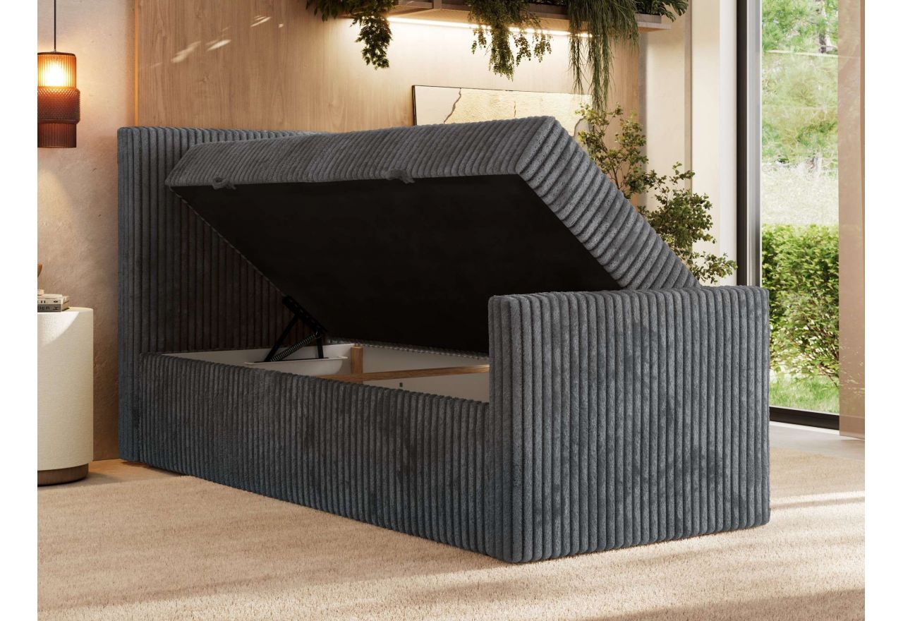 Łóżko kontynentalne TILIANO DUO 90x200 - H4 - ciemnoszary, sztruks - strona lewa - topper Visco