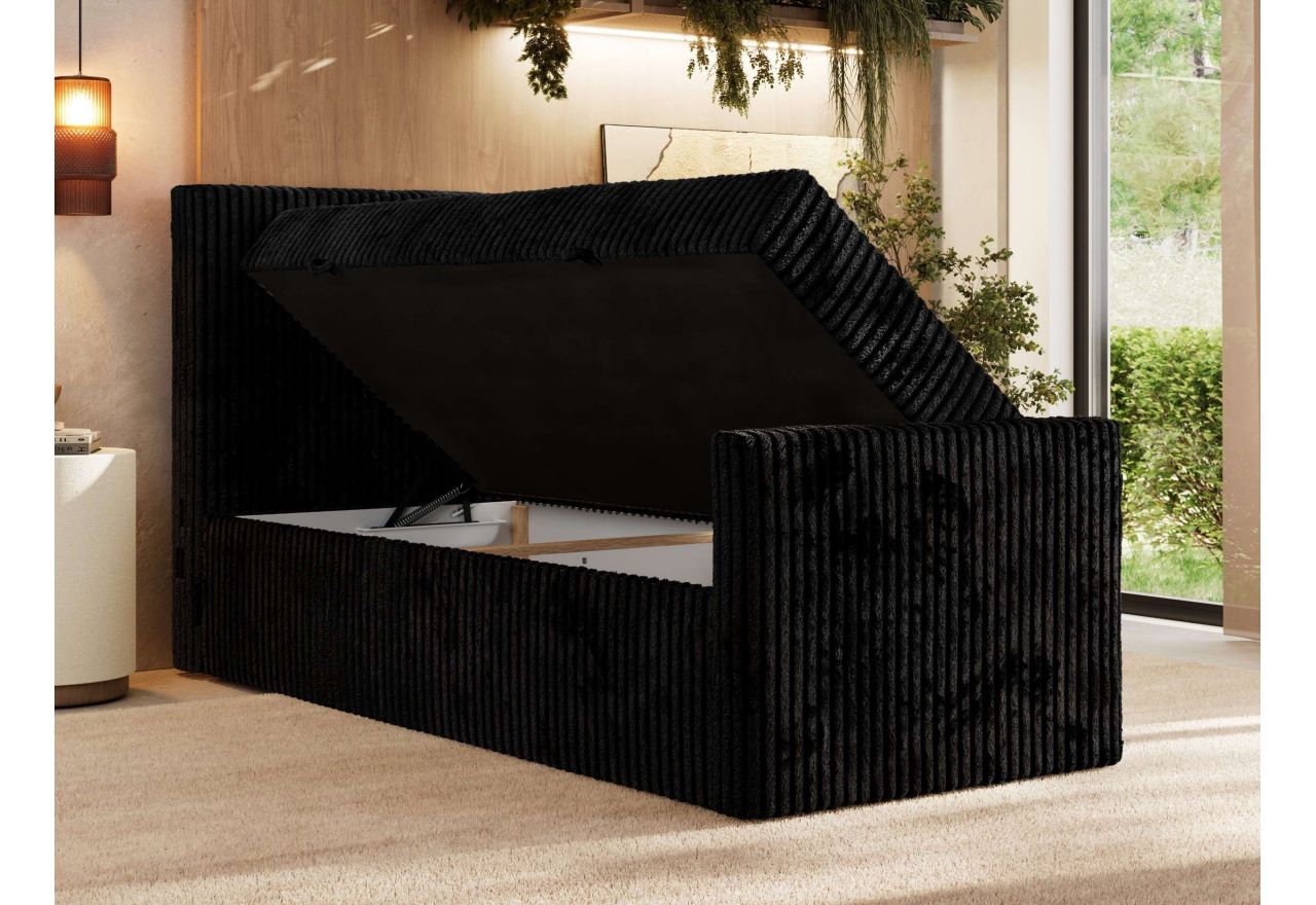 Łóżko kontynentalne TILIANO DUO 90x200 - H4 - czarny, sztruks - strona lewa - topper Visco