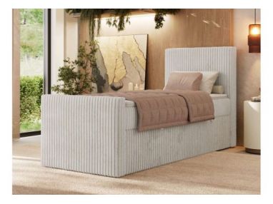 Łóżko kontynentalne TILIANO DUO 90x200 - H4 - beżowy, sztruks - strona prawa - topper Visco