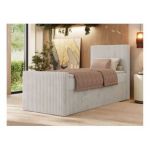 Łóżko kontynentalne TILIANO DUO 90x200 - H4 - beżowy, sztruks - strona prawa - topper Visco