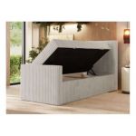 Łóżko kontynentalne TILIANO DUO 90x200 - H4 - beżowy, sztruks - strona prawa - topper Visco