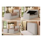 Łóżko kontynentalne TILIANO DUO 90x200 - H4 - beżowy, sztruks - strona prawa - topper Visco