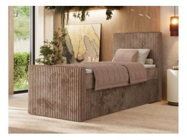 Łóżko kontynentalne TILIANO DUO 90x200 - H4 - brązowy, sztruks - strona prawa - topper Visco