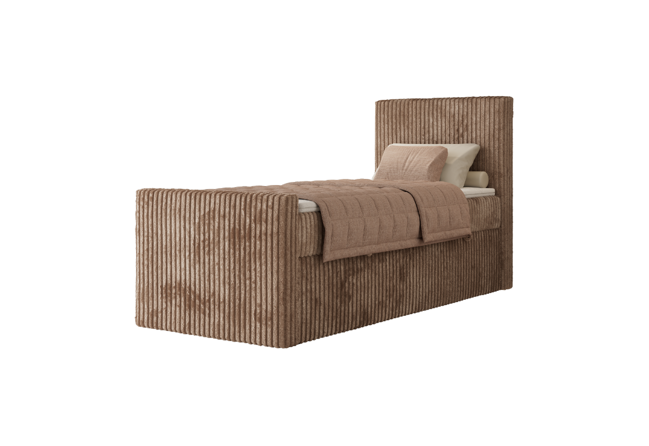 Łóżko kontynentalne TILIANO DUO 90x200 - H4 - brązowy, sztruks - strona prawa - topper Visco