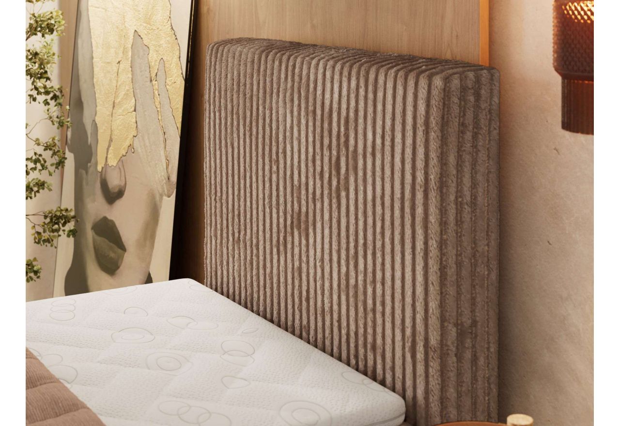 Łóżko kontynentalne TILIANO DUO 90x200 - H4 - brązowy, sztruks - strona prawa - topper Visco