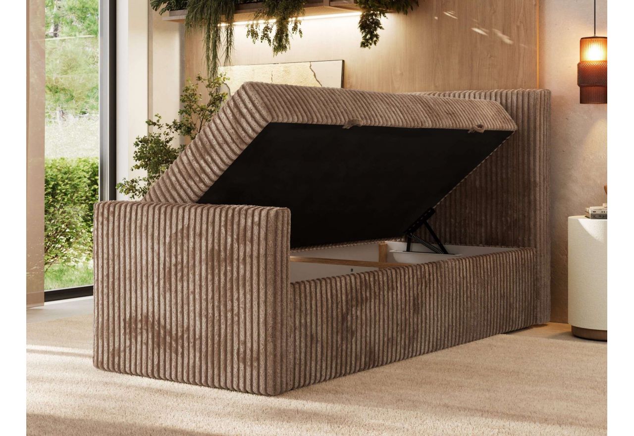 Łóżko kontynentalne TILIANO DUO 90x200 - H4 - brązowy, sztruks - strona prawa - topper Visco