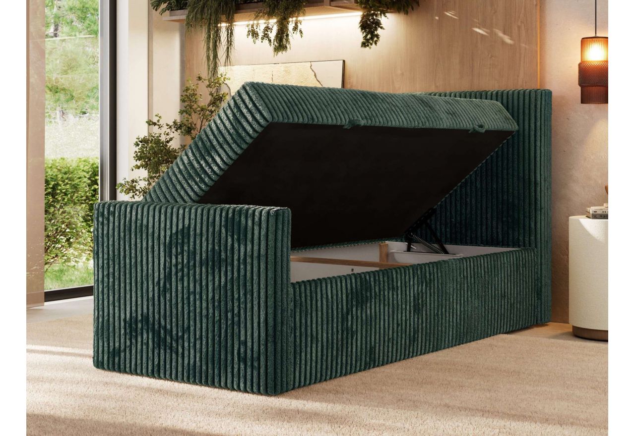 Łóżko kontynentalne TILIANO DUO 90x200 - H4 - ciemnozielony, sztruks - strona prawa - topper Visco