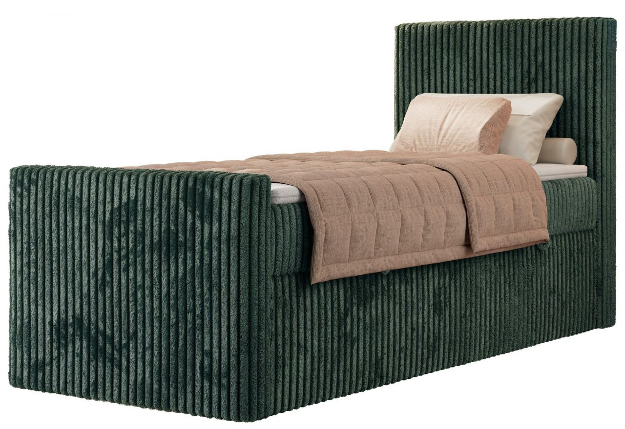 Łóżko kontynentalne TILIANO DUO 90x200 - H4 - ciemnozielony, sztruks - strona prawa - topper Visco