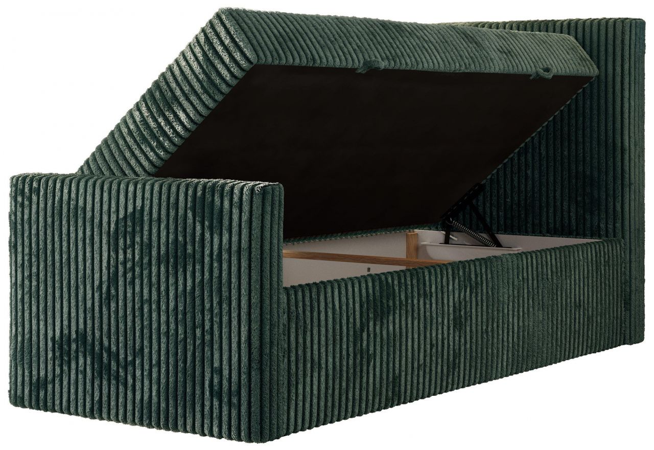 Łóżko kontynentalne TILIANO DUO 90x200 - H4 - ciemnozielony, sztruks - strona prawa - topper Visco