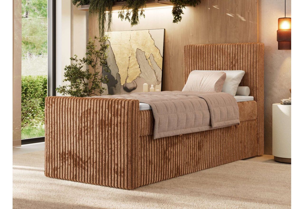 Łóżko kontynentalne TILIANO DUO 90x200 - H4 - pomarańczowy, sztruks - strona prawa - topper Visco